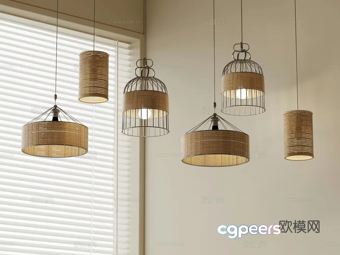 Chandelier New Chinese Chandelier Rattan Chandelier 3D Model