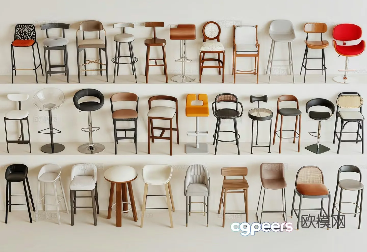 Modern mixed medieval style bar chair 3d model