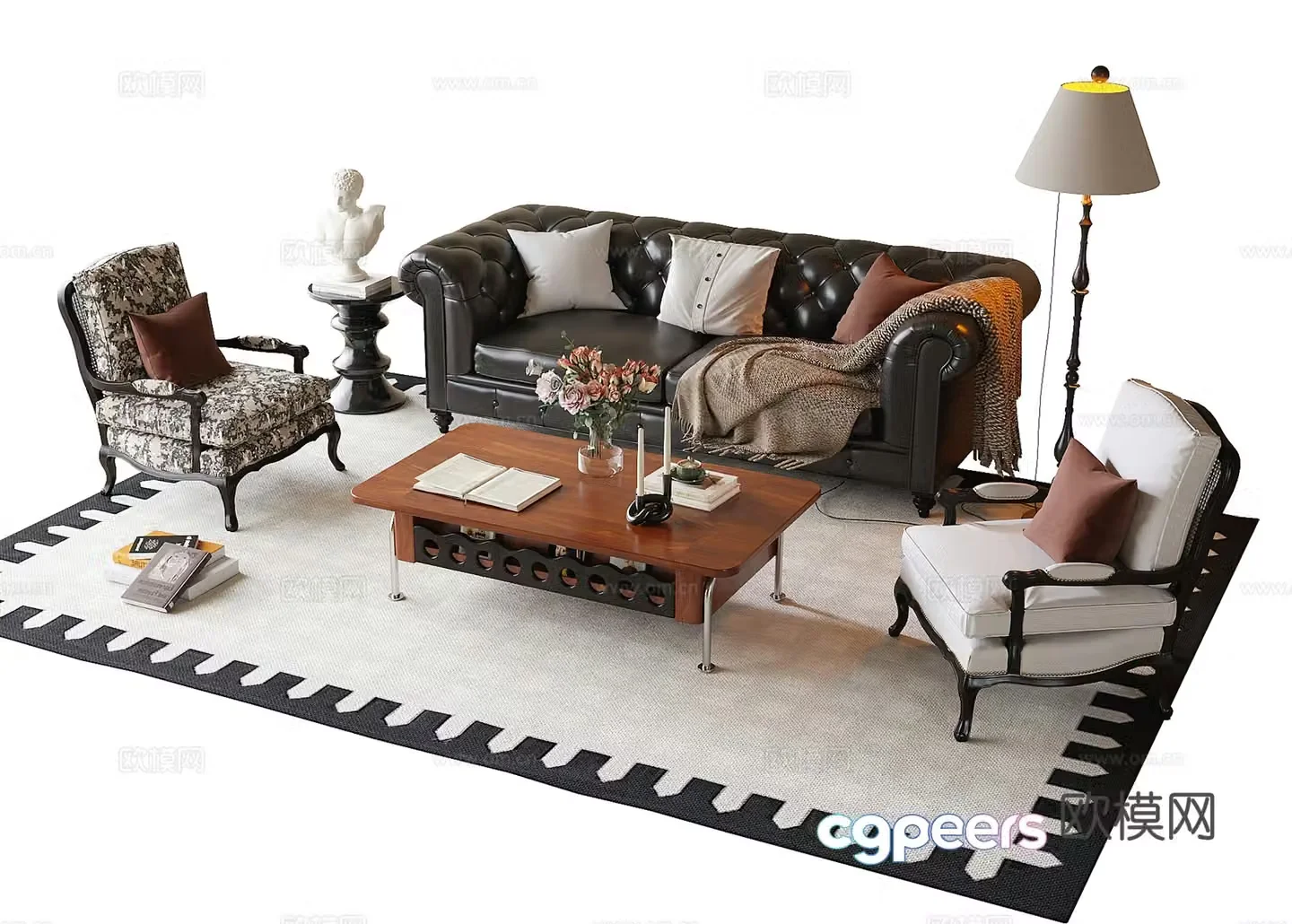 French sofa coffee table combination coffee table leisure chair 3d model