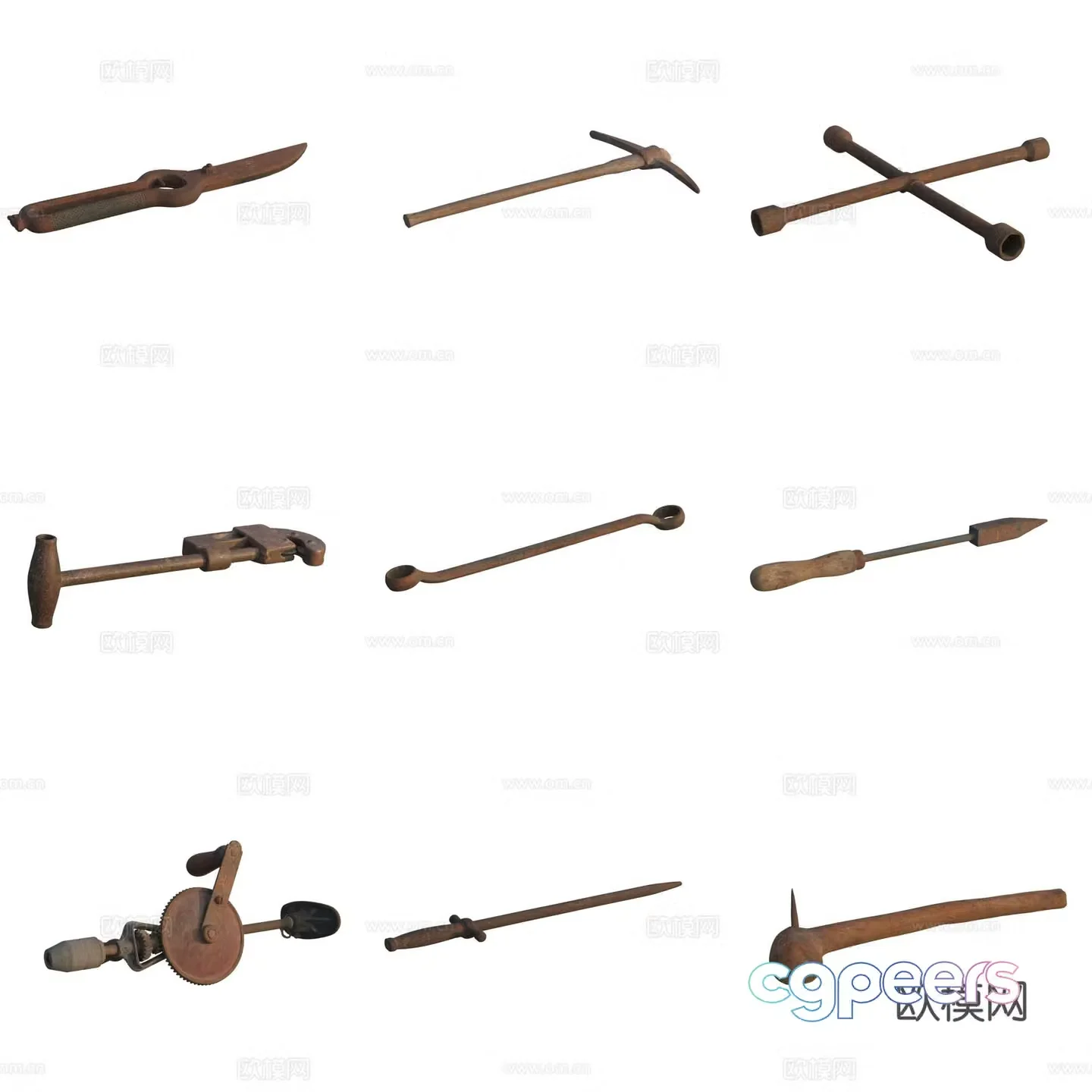 Agricultural tools auto repair tools axe awl pick scissors 3D model