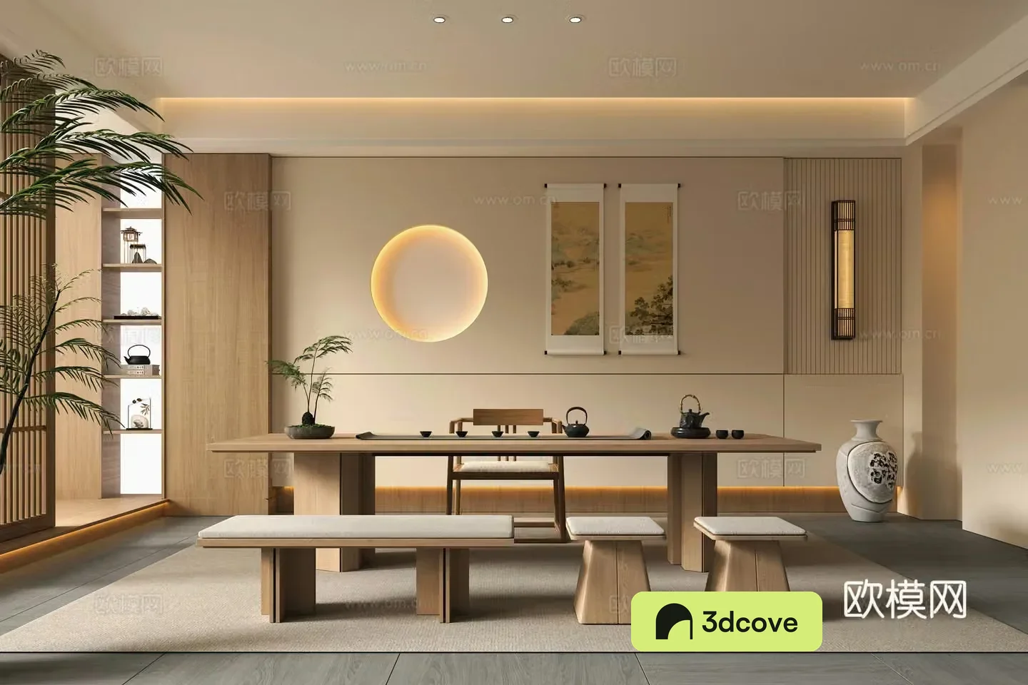 Song style aesthetic tea room background wall tea table and chair