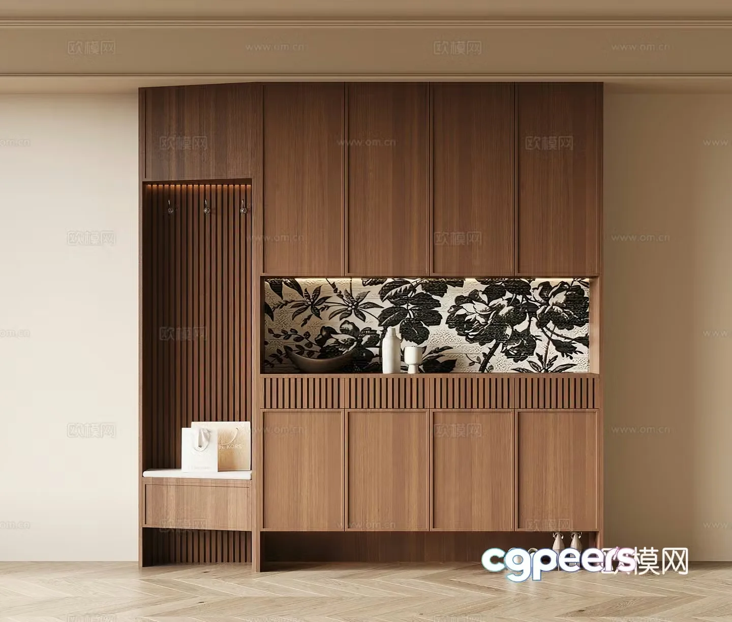 Middle-aged style home entrance shoe cabinet 3D model