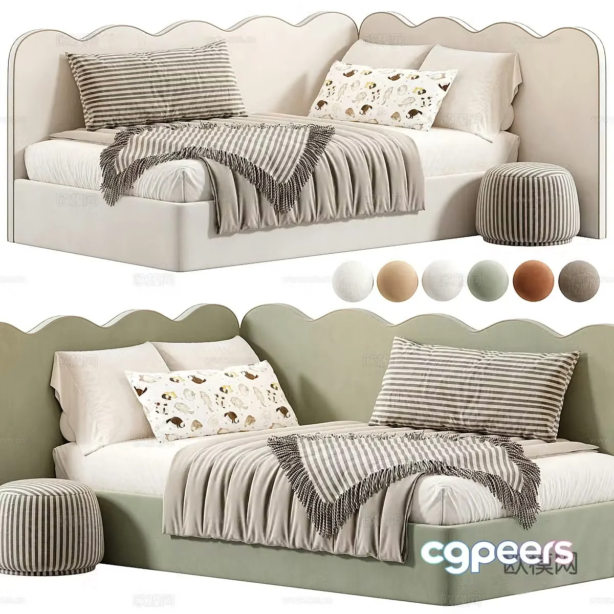 Modern cream style fabric children’s bed 3d model