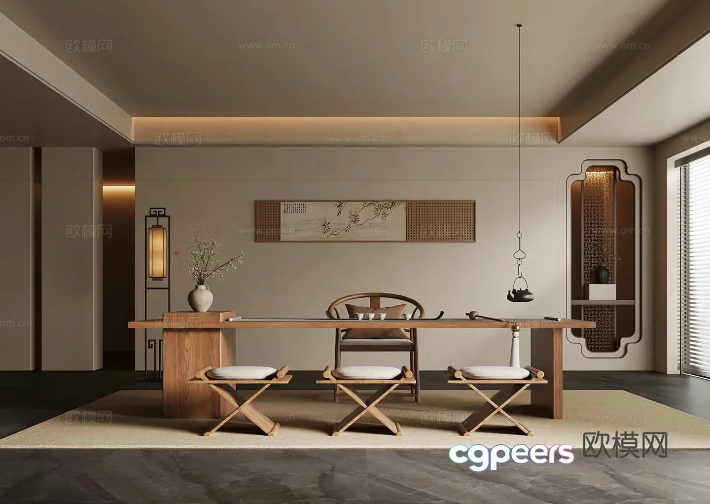 04 Tea Room New Chinese Tea Room Tea Table and Chair 3D Model