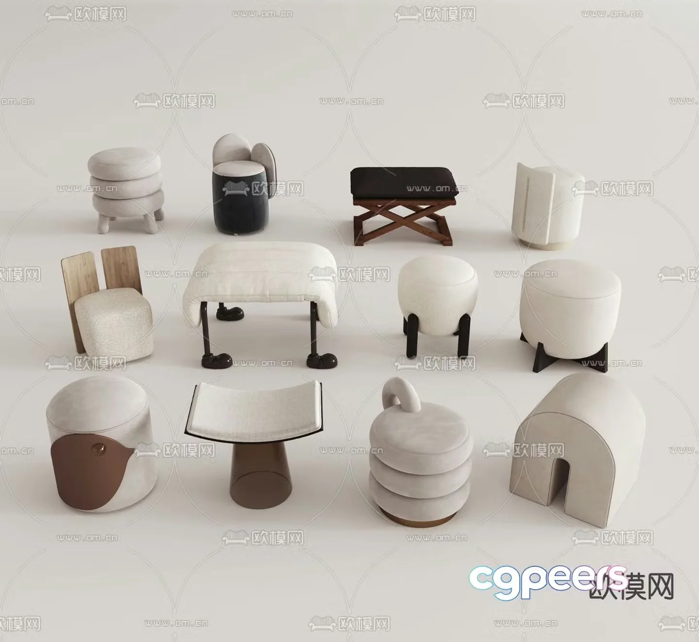 Stool sofa stool low stool shoe changing stool 3D model