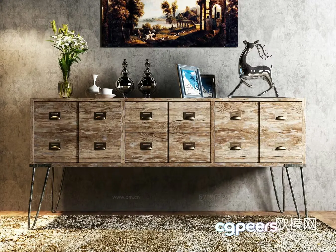 Industrial style decoration cabinet hanging painting carpet jewelry 3D model