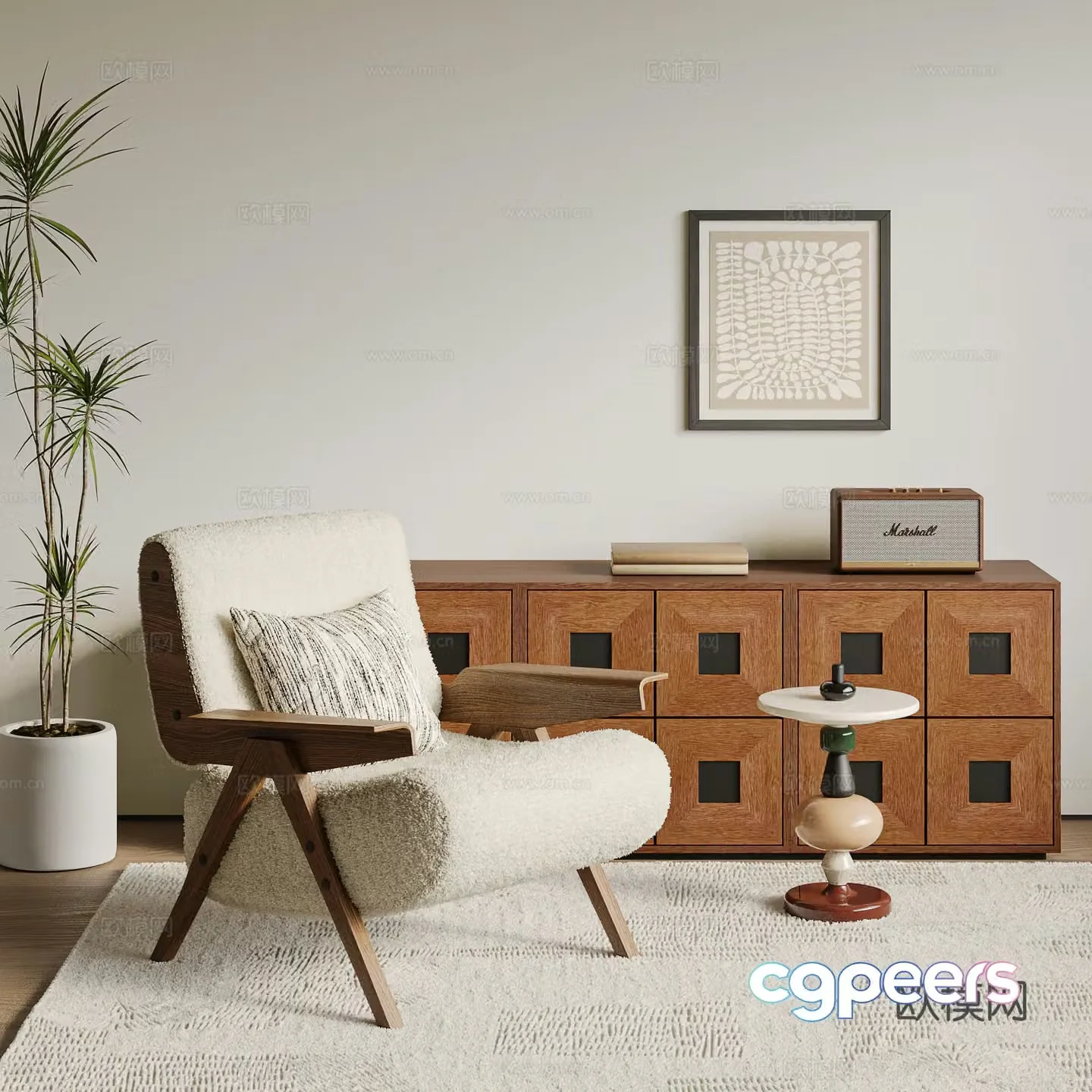 Medium style plush leisure chair 3d model