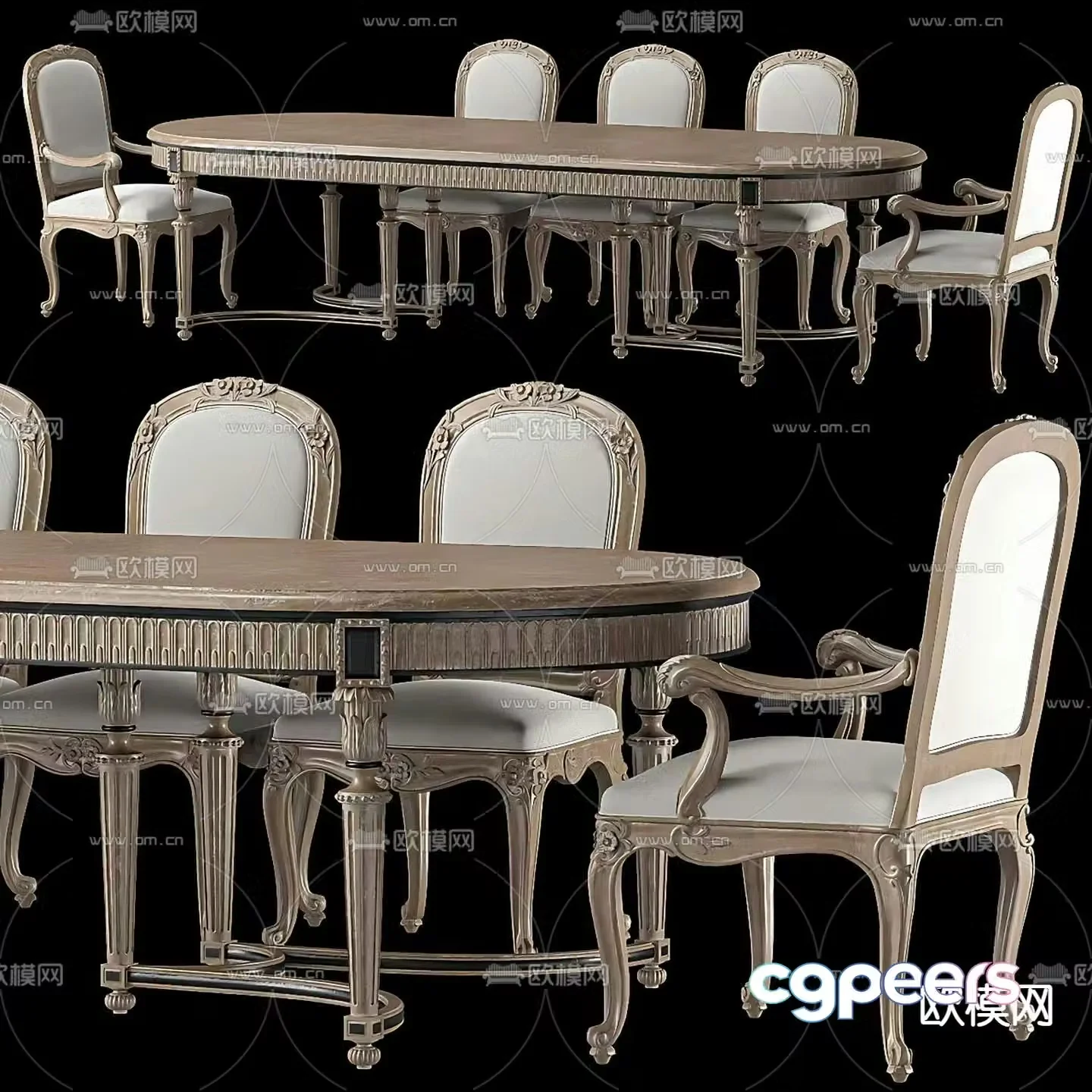 European classical dining table dining chair 3d model