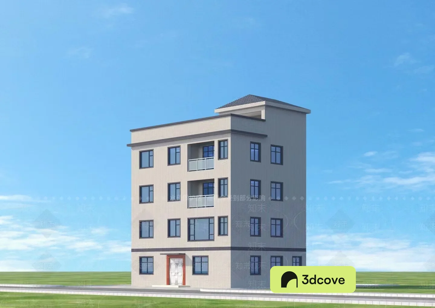 A Tall Multi-Story Building With A Flat Roof And Rectangular Shape