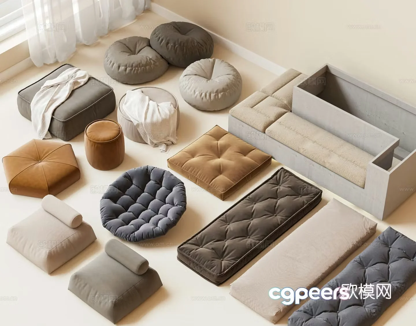 Modern cushion Balancing cushion Tatami cushion Futon Balancing cushion cushion cushion cushion cushion cushion 3d model