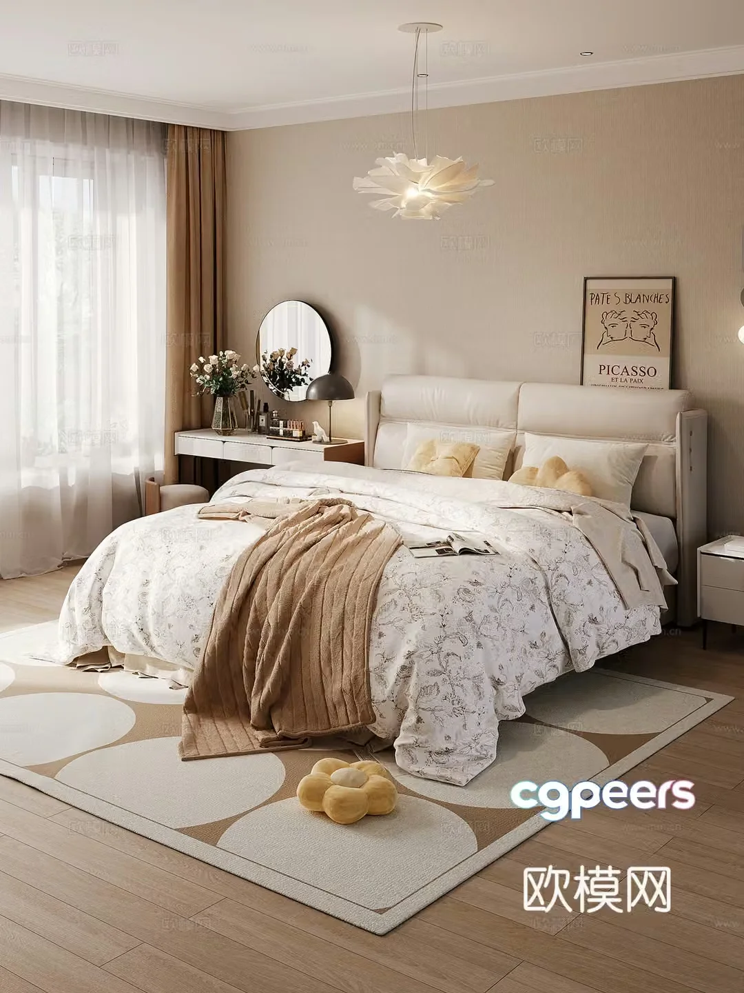 American simple European home bedroom 3D model