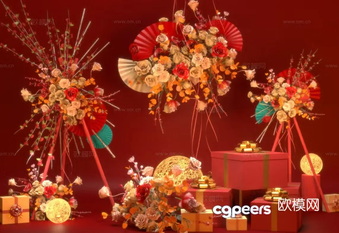 Dried flower floral display gift box opening display general display wedding floral 3D model