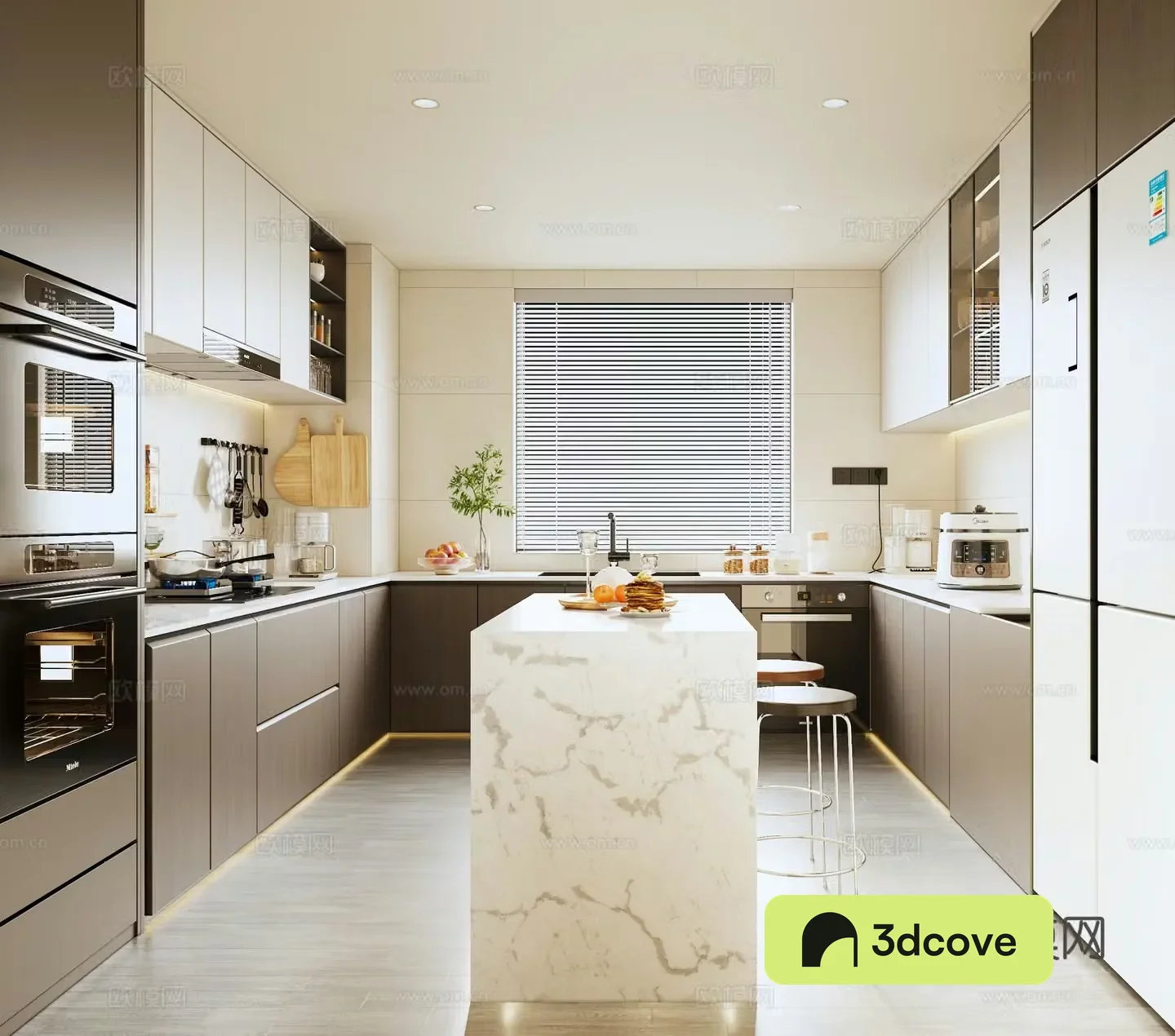 Modern Italian kitchen refrigerator cabinet island cabinet kitchen appliance