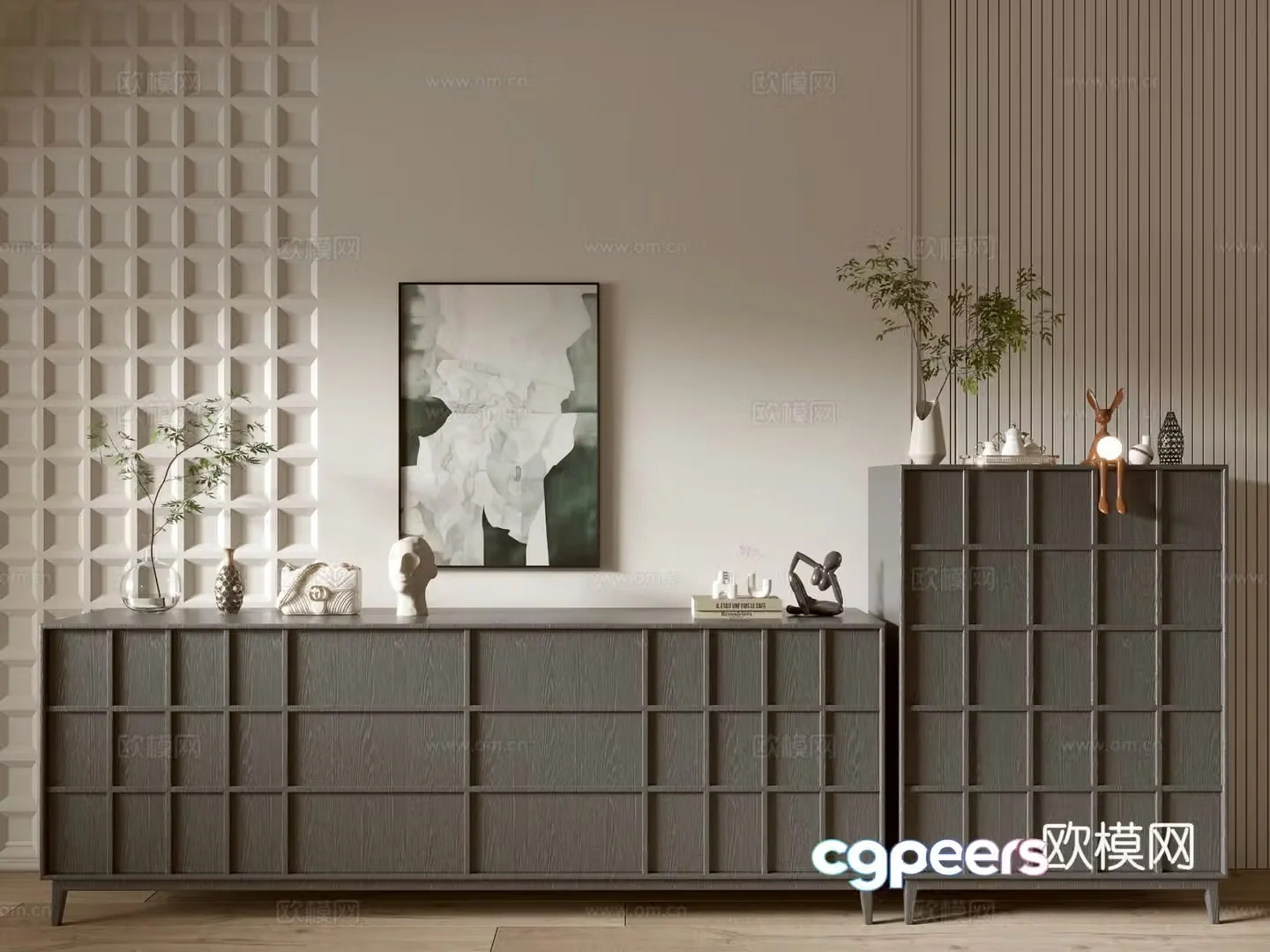 Modern black wood grain porch cabinet sideboard balcony cabinet storage cabinet entrance porch cabinet 3D model