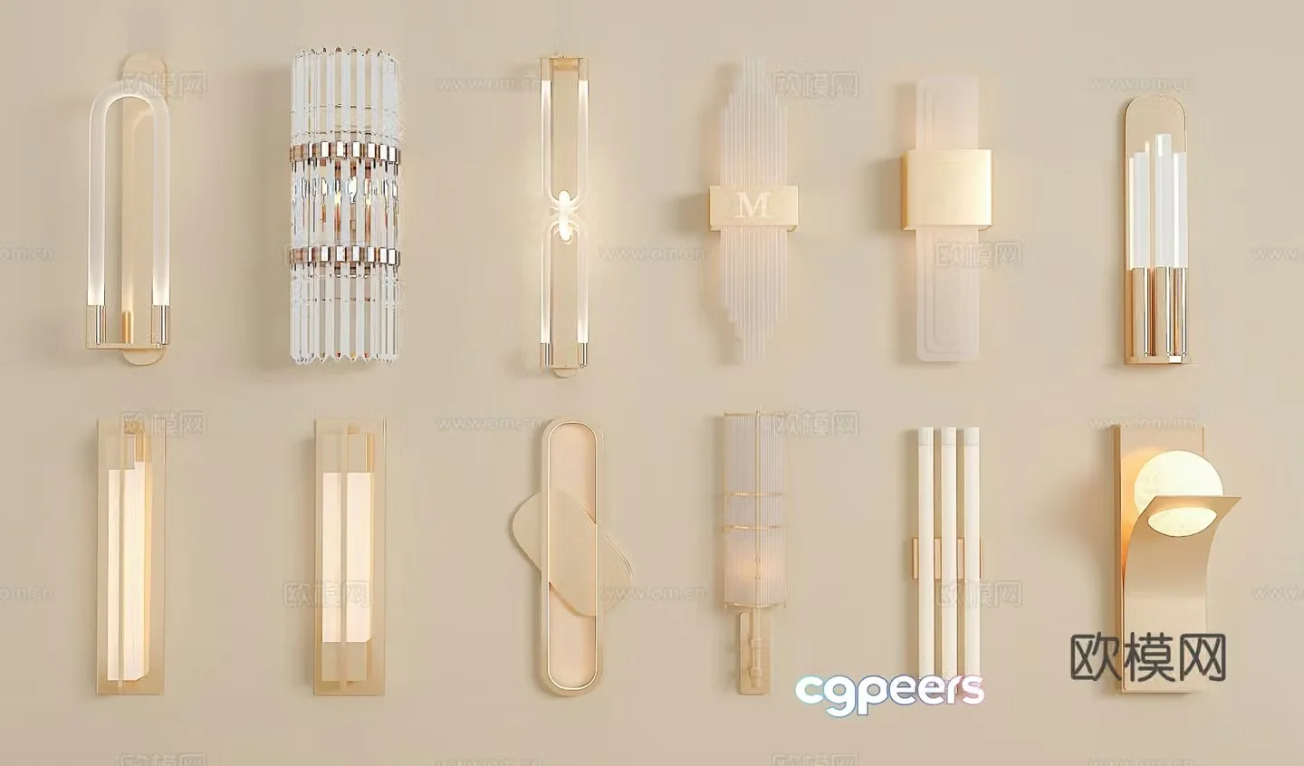 New Chinese style wall lamp Crystal wall lamp Long strip wall lamp Metal wall lamp Glass wall lamp 3D model
