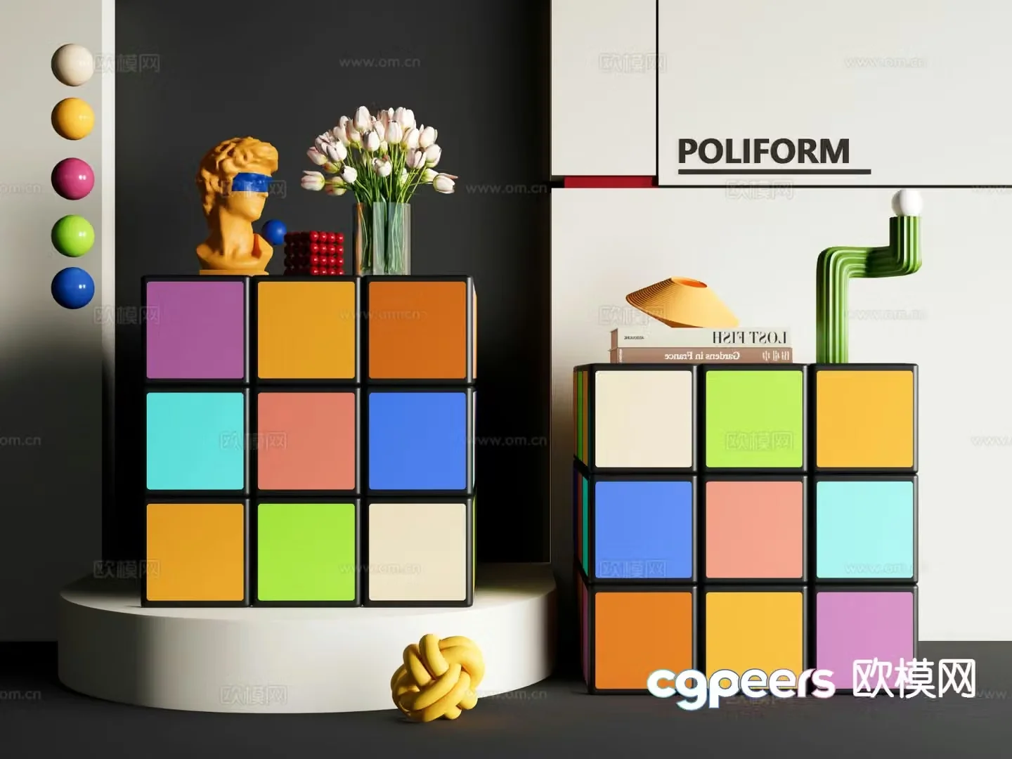 Dopamine bedside table Rubik’s cube cabinet 3D model