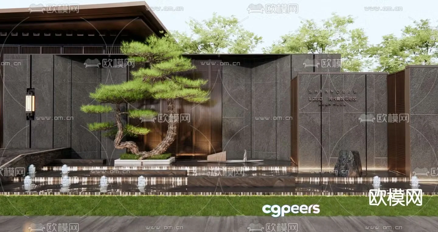Entrance landscape wall overlapping water landscape gate landscape wall 3D model