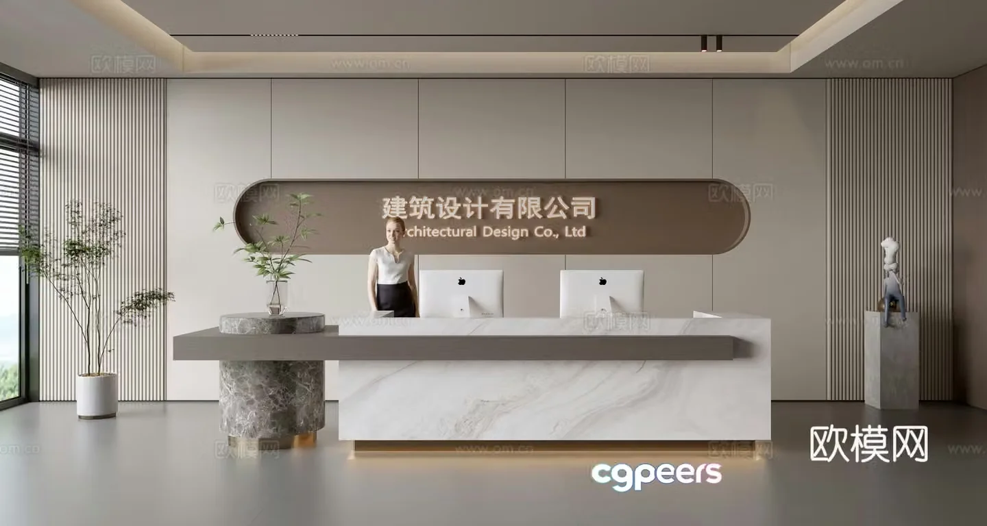 Modern company front desk reception area bar reception desk service desk company front desk background 3D model