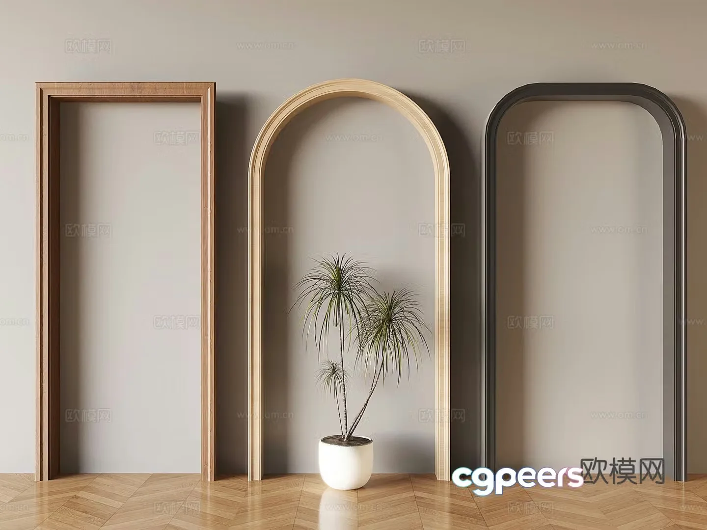 Medium style solid wood door cover arc door cover 3D model