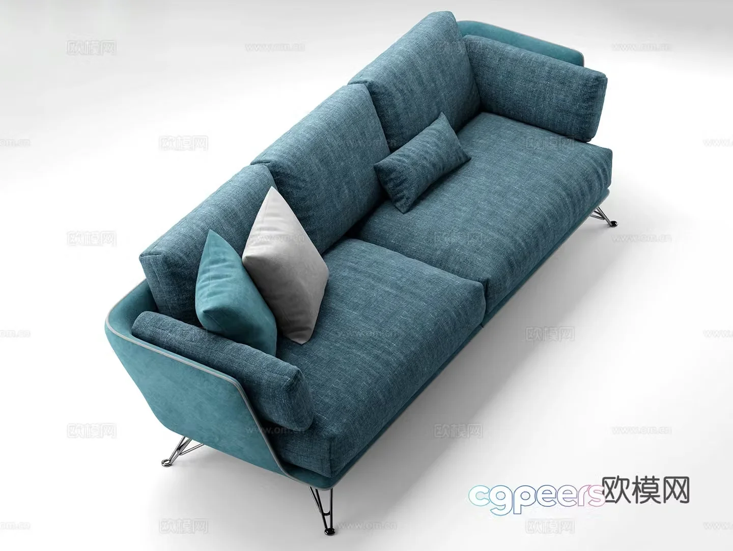 Modern double sofa blue sofa 3d model
