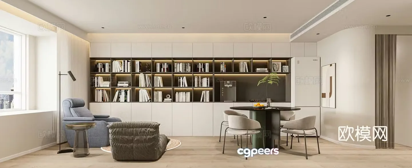 Modern living and dining room 3d model