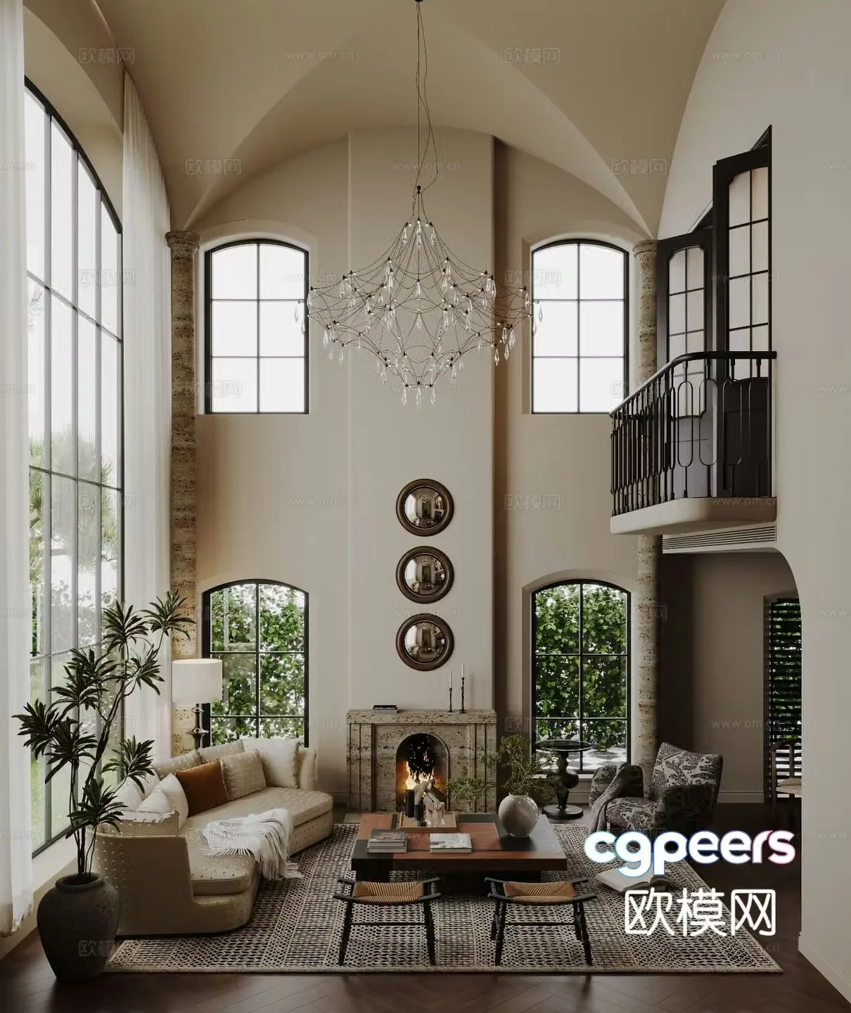 French villa lobby 3d model
