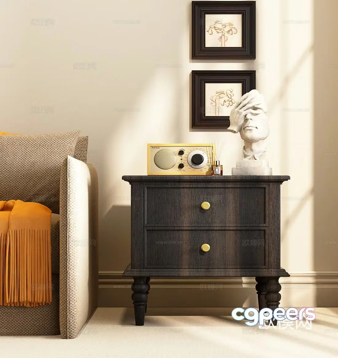 American side table American bedside table American corner table American low cabinet 3D model