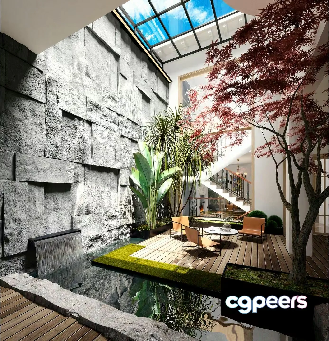 Modern Indoor Courtyard 3D Model – 16183 – VRAY Render