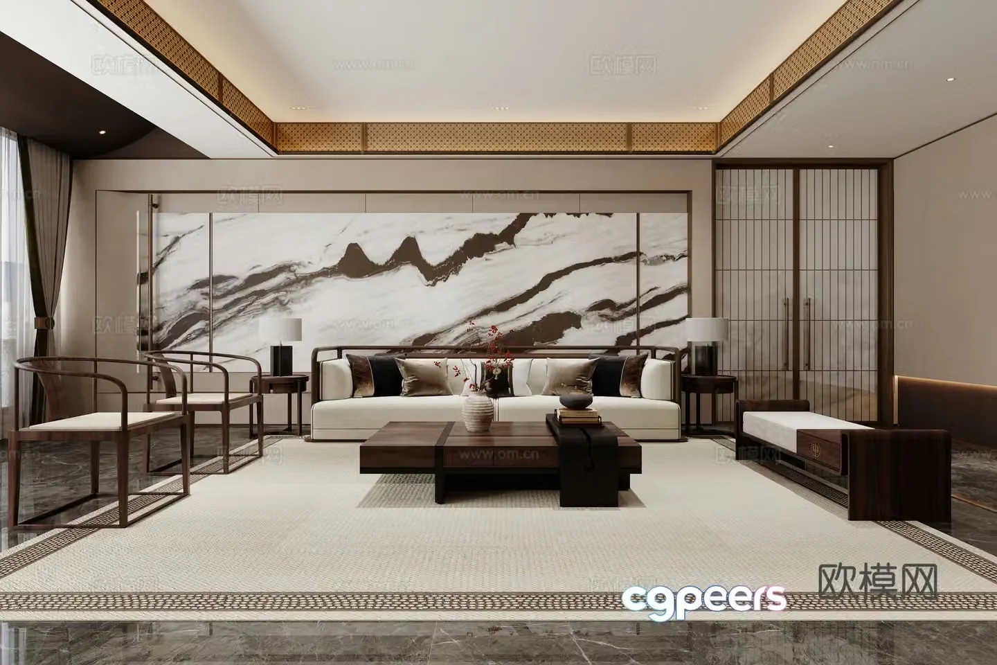 New Chinese style living and dining room 3D model