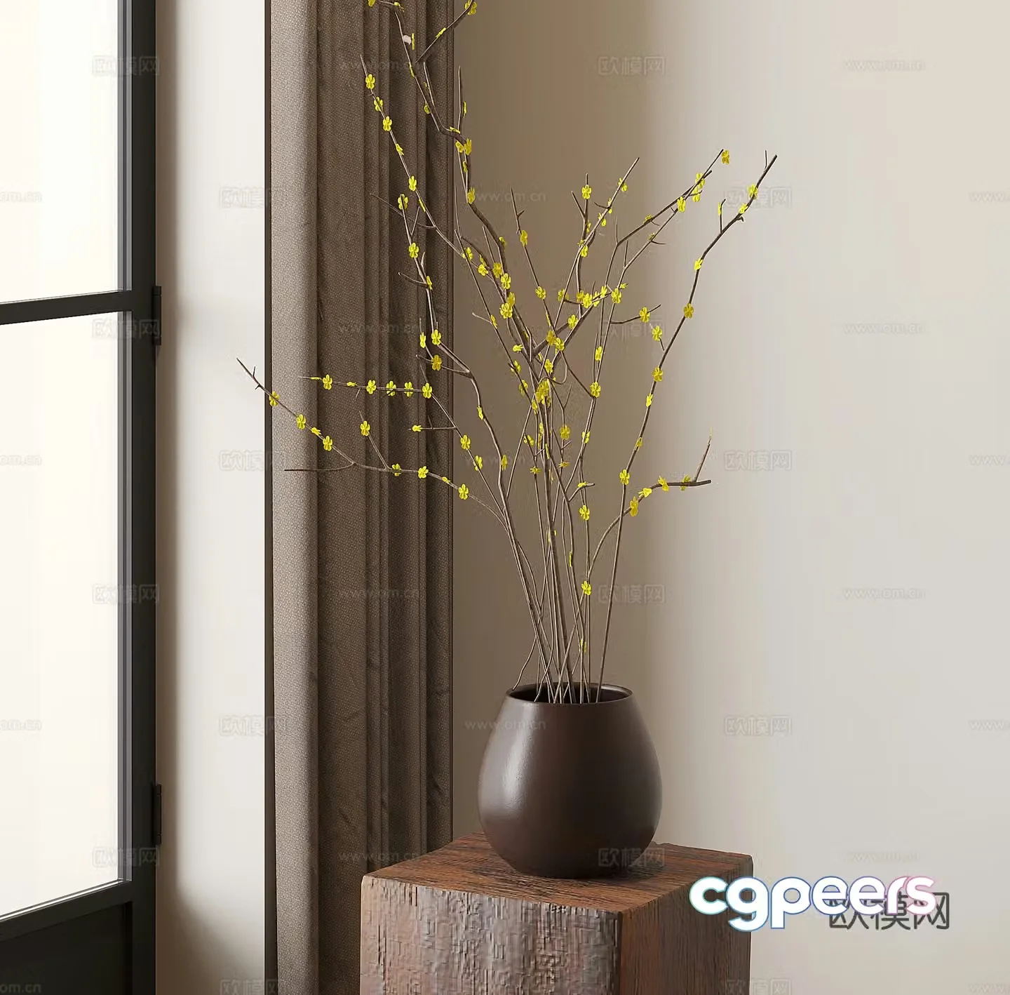 New Chinese style vase flower art stem and branch dried flowers 3D model