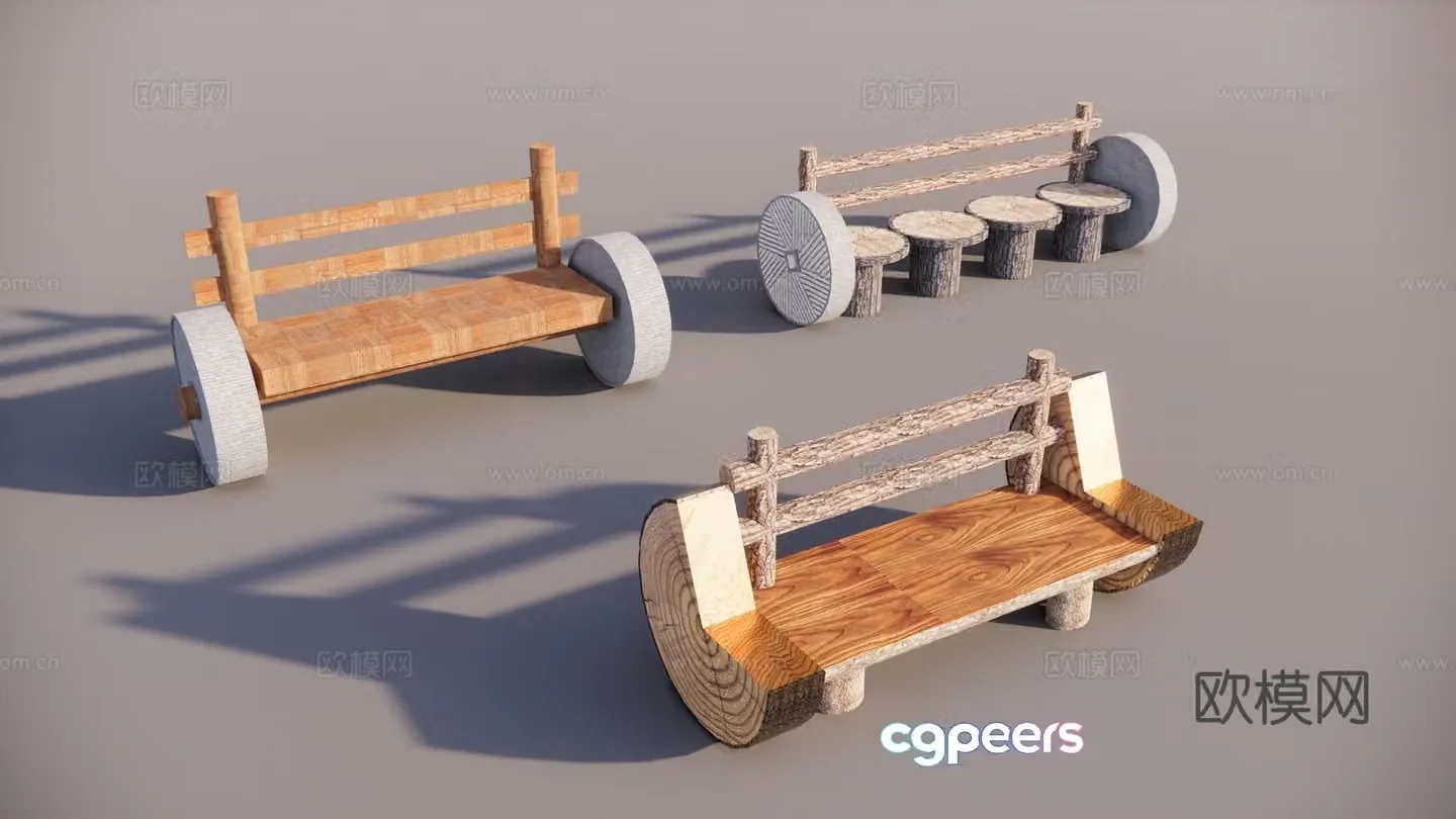 Chinese-style rural original ecological seats Rural landscape seats Farm tool landscape sketch Stone mill seat landscape 3D model