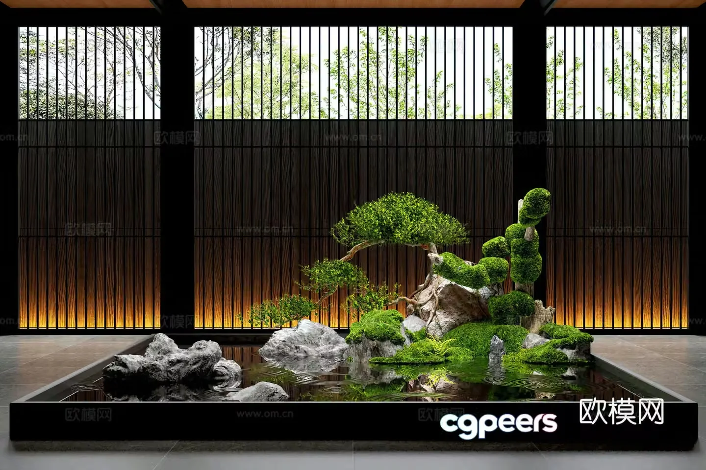 New Chinese-style landscape landscape waterscape moss landscape stone 3D model
