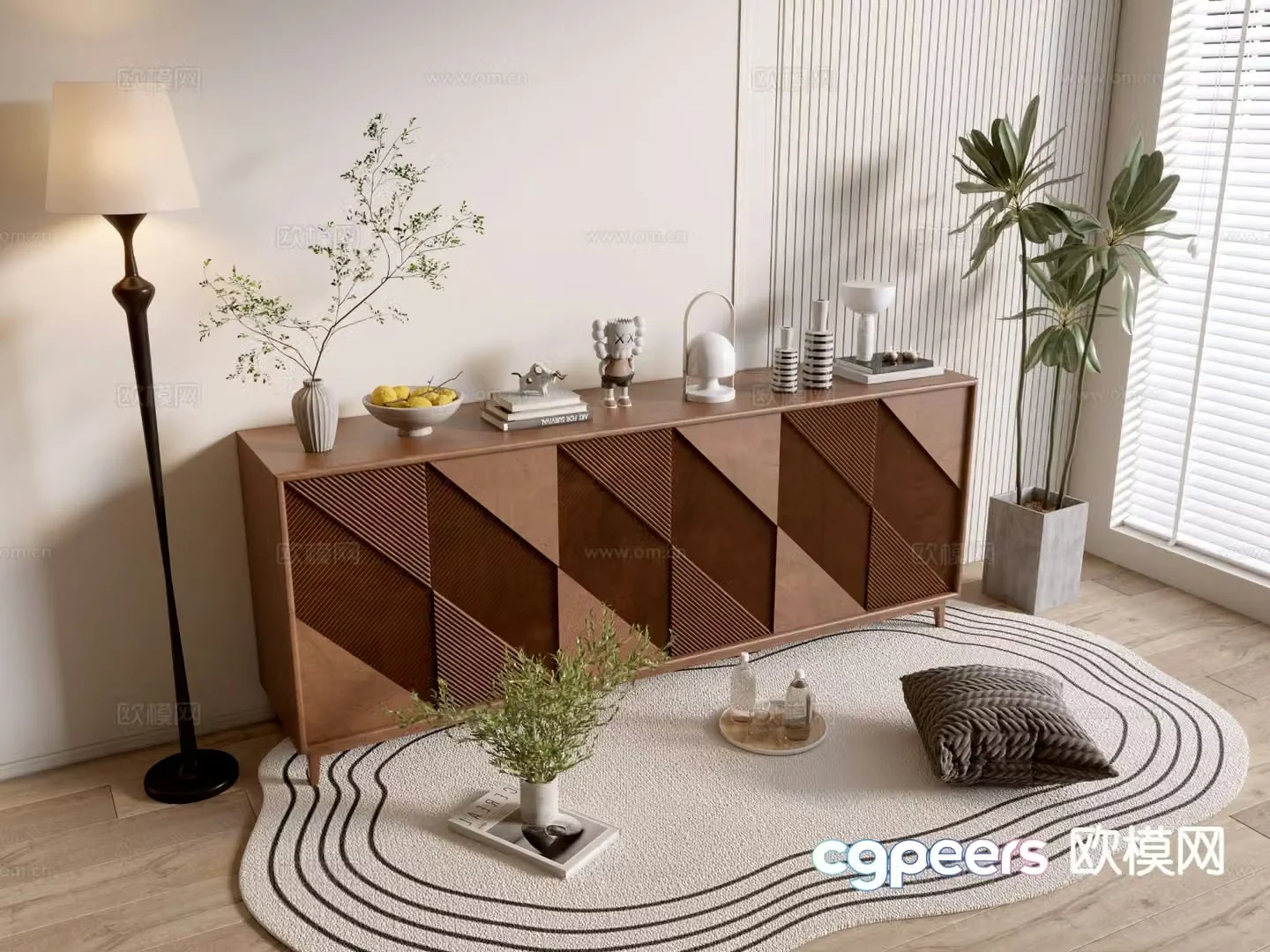 Log style side cabinet and entrance cabinet 3D model