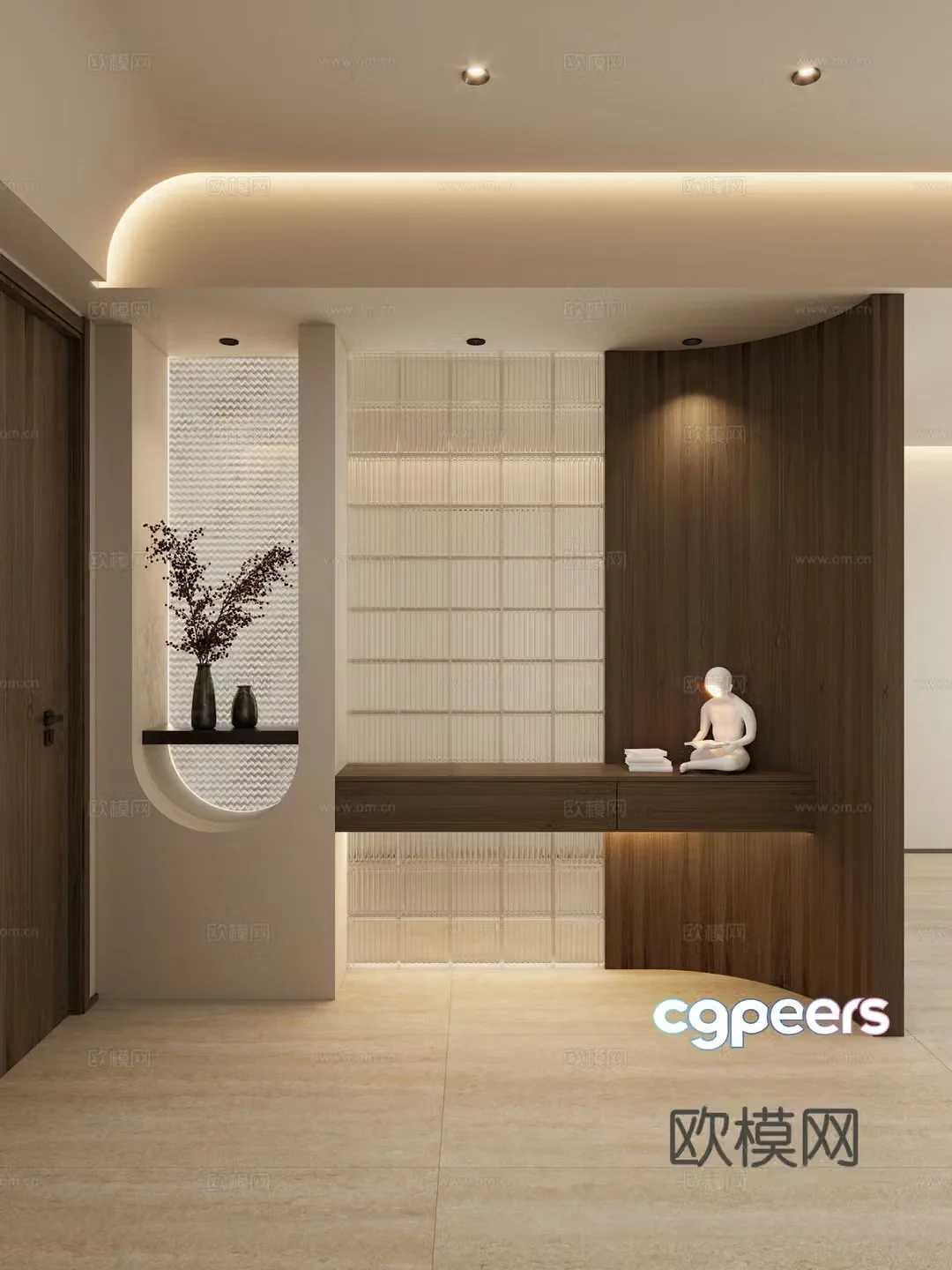Nordic Cream Style Arc Shape Glass Bricks Suspended Top Cave Stones Entrance Partitions Entrance 3D Model