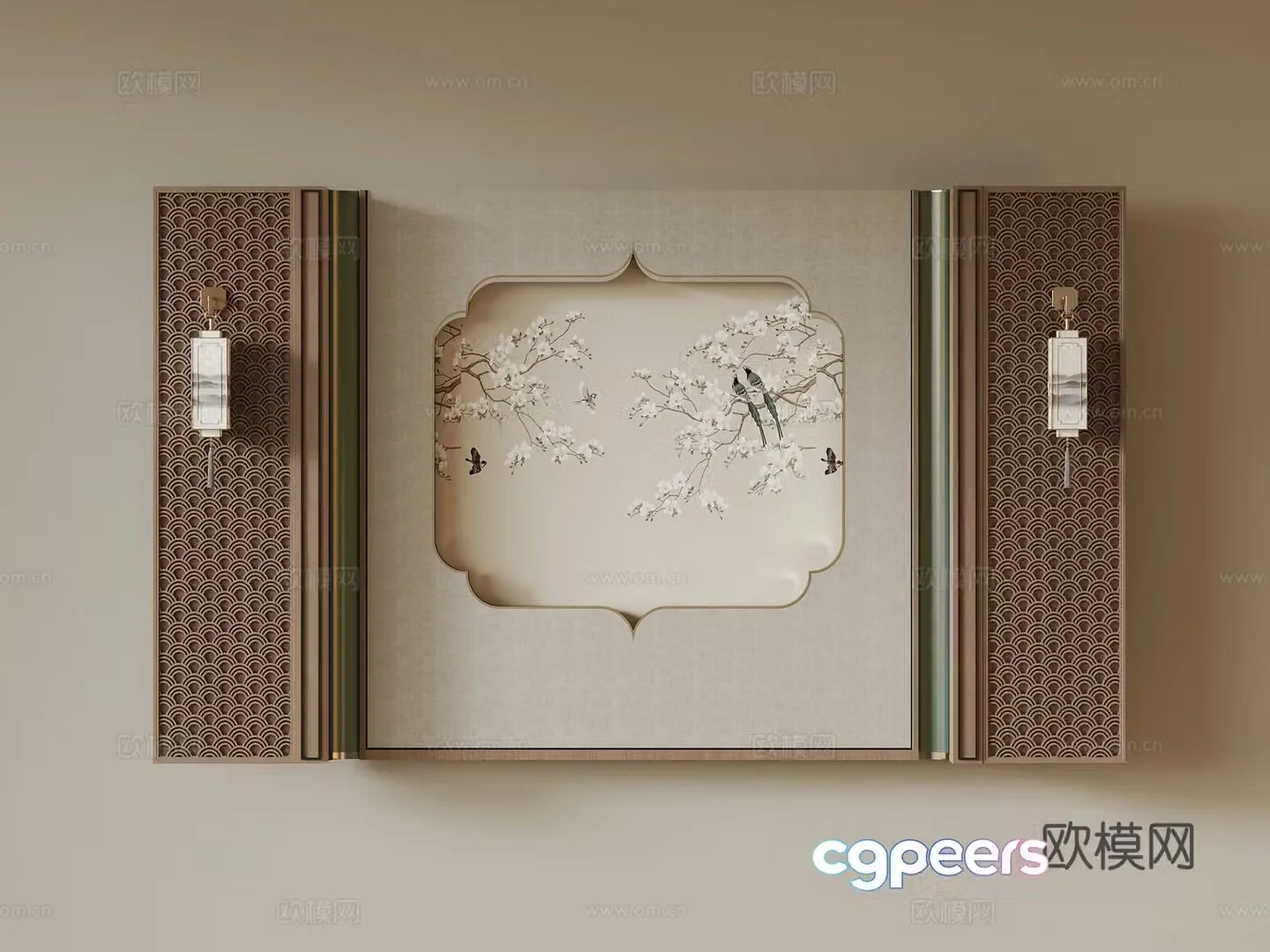 013 New Chinese style background wall 3D model