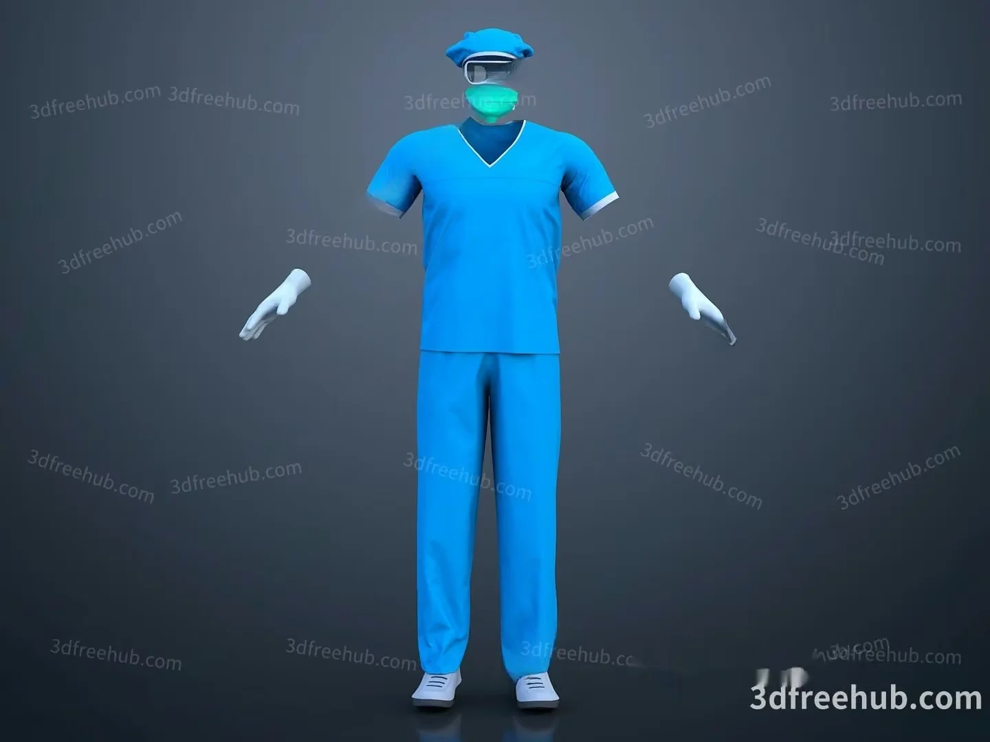 The Main Subject Is A 3D Rendering Of A Person Wearing Medical Scr 3D Model – 20172 – VRAY Render