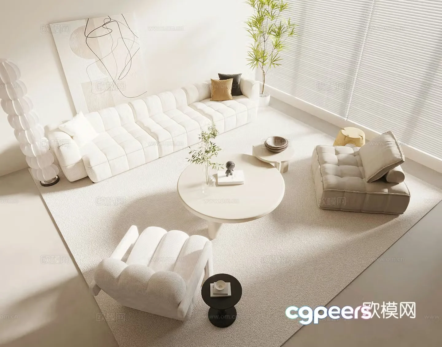 Modern cream style sofa coffee table 3d model