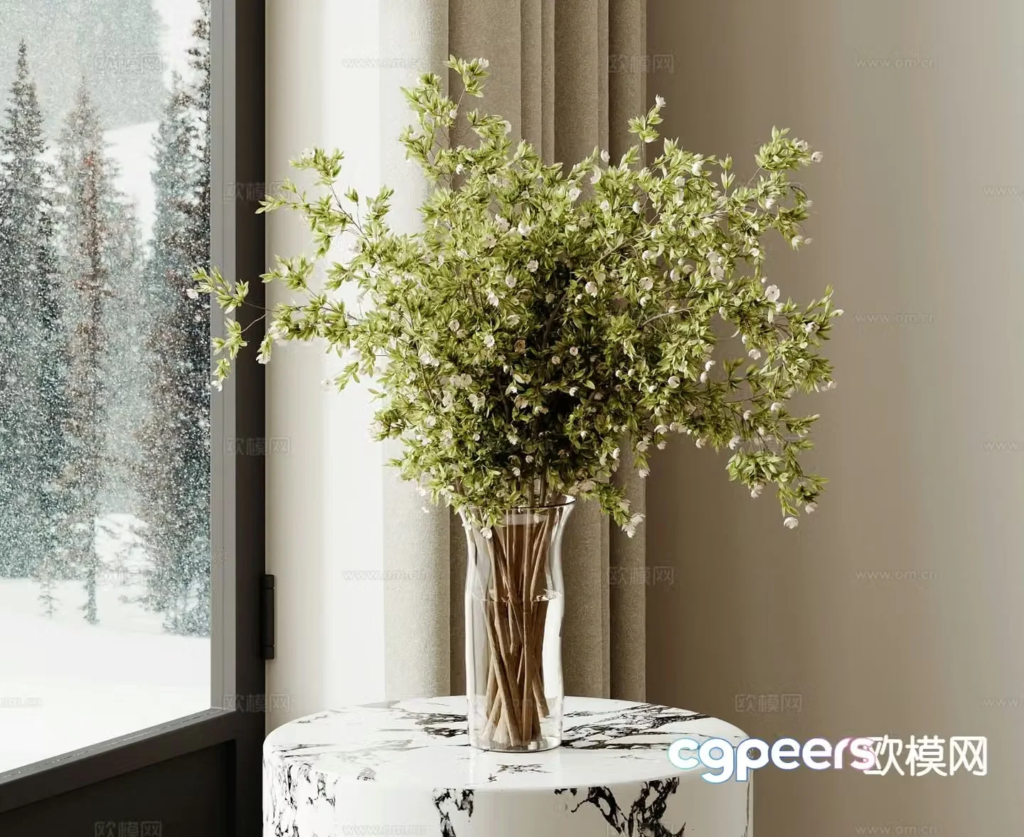 Glass Vase Green Plant Hydroponic Vase 3D Model