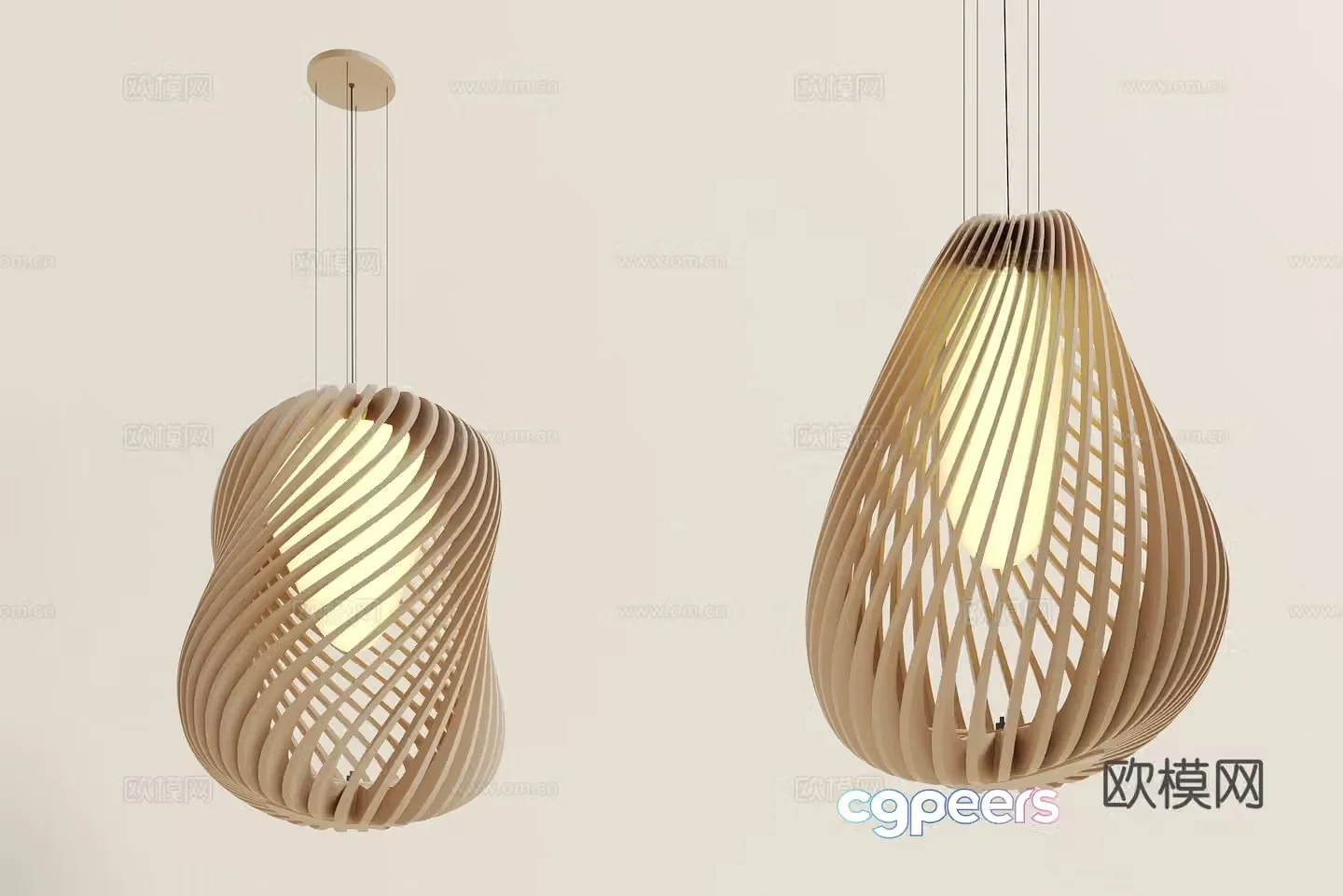 New Chinese style chandelier wooden grille chandelier 3d model