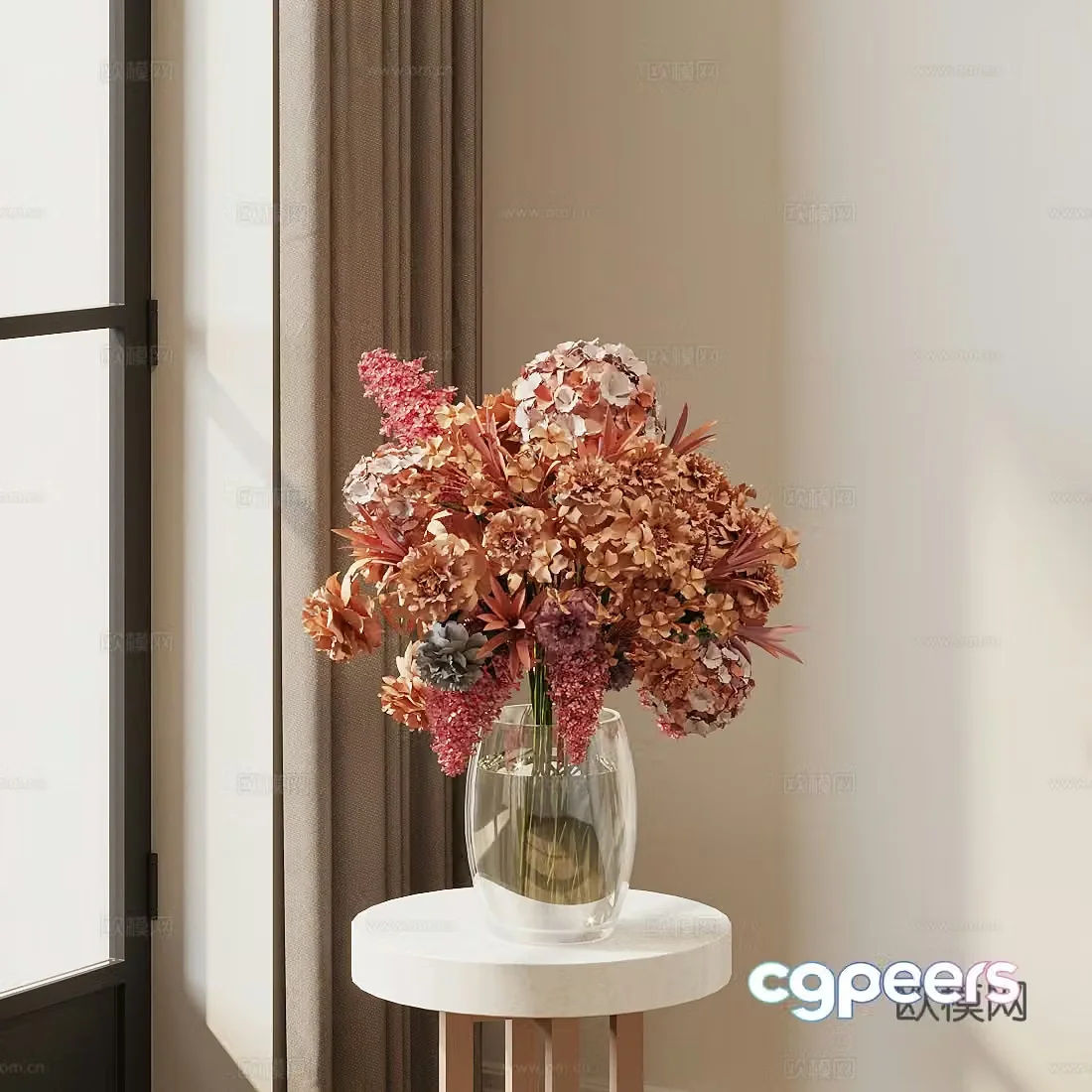 Vase bouquet ornaments roses hydrangea 3d model