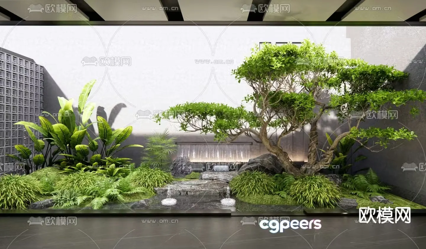 Rockery waterscape plant pile waterfall sketch 3D model