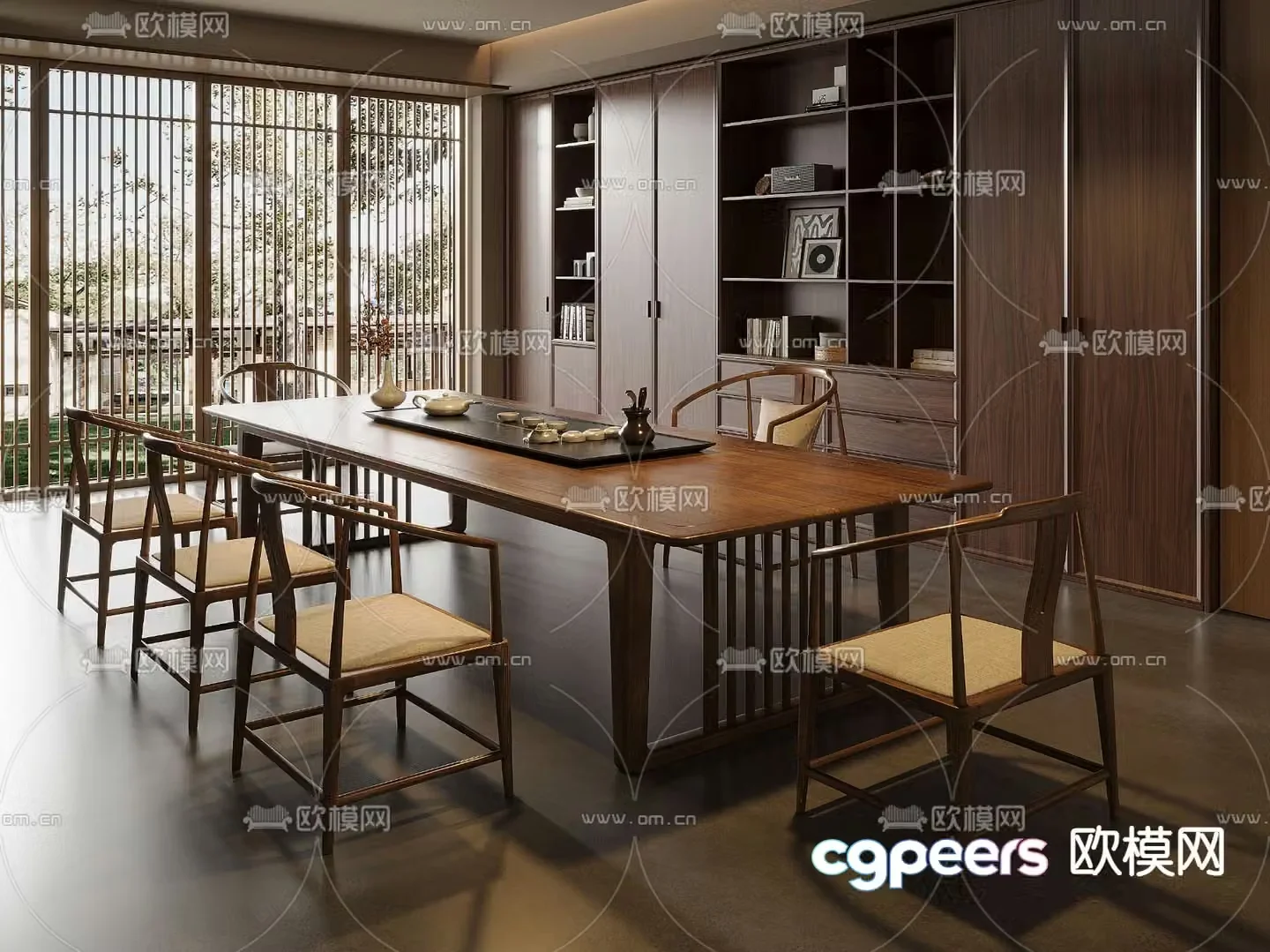 New Chinese style tea table and chairs tea table 3d model