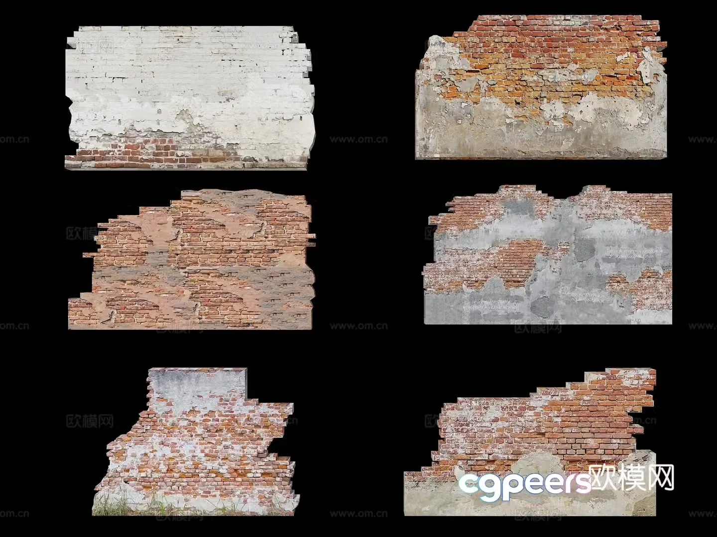 Damaged wall Adobe wall Old wall Battle damaged wall Industrial wind damaged wall 3D model