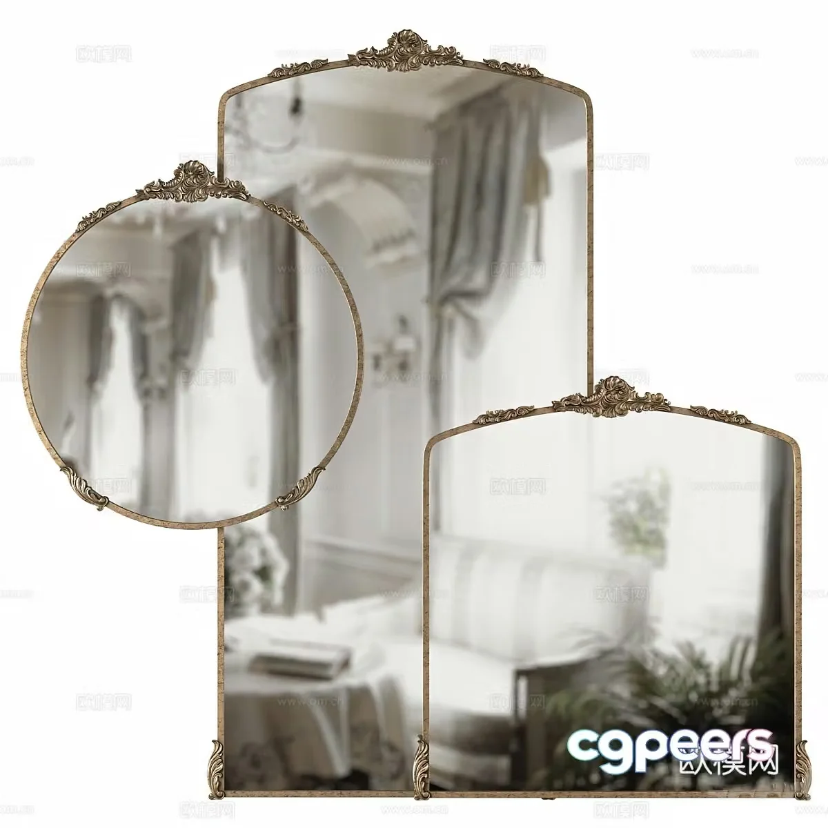 French light luxury decorative mirror 3d model