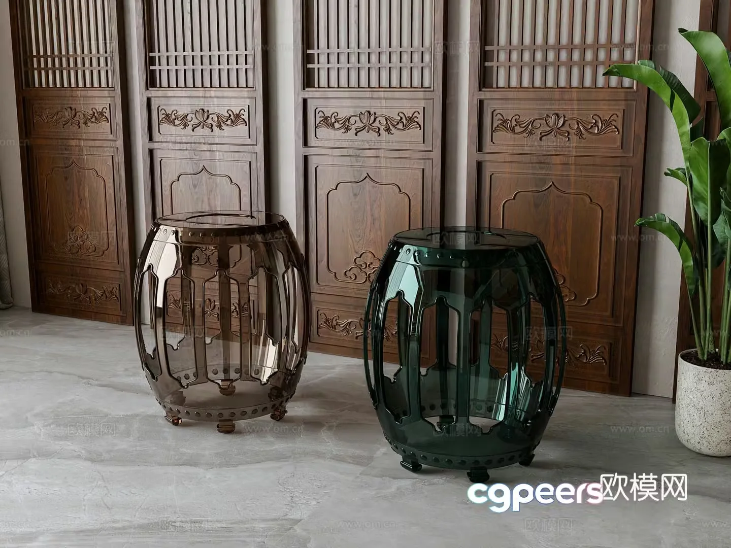 New Chinese acrylic round stool 3D model