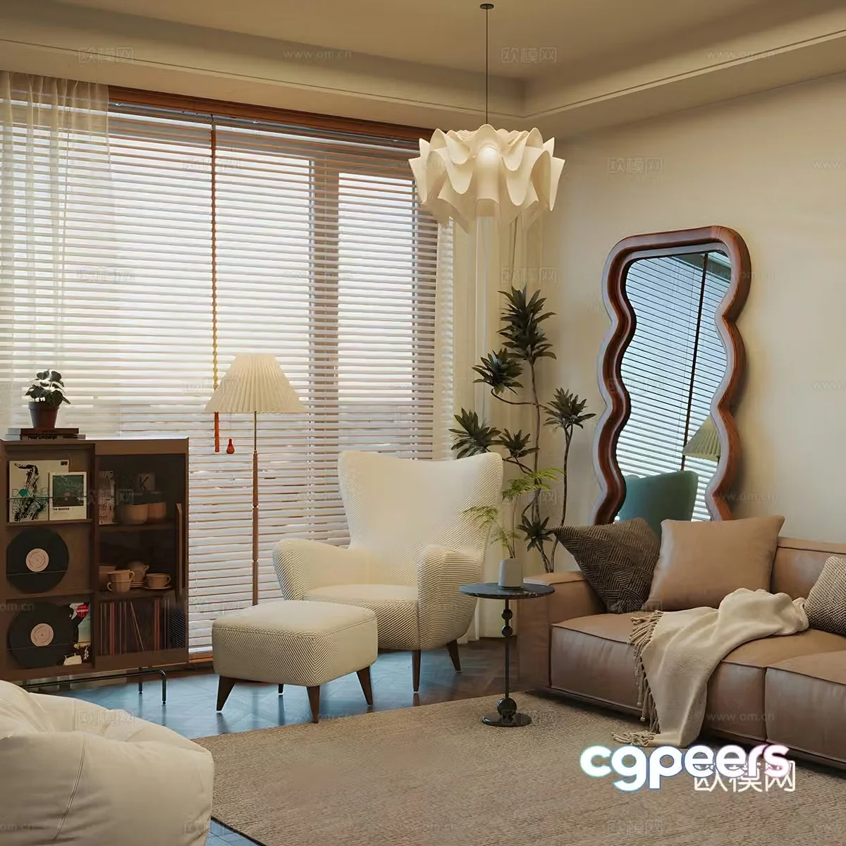 Medium retro home living room Medium ancient living room Sofa Leisure sofa lounge chair Full body mirror 3D model