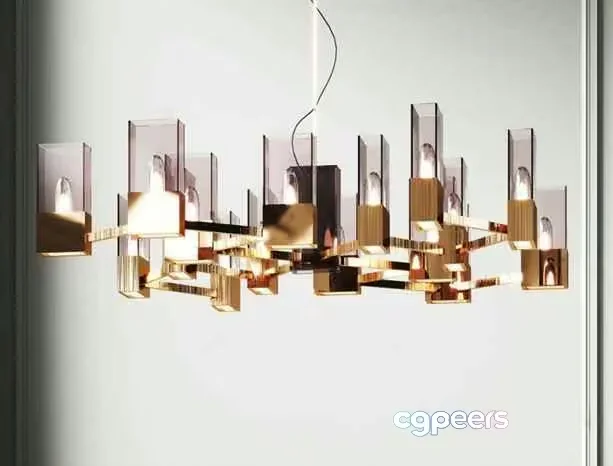 Gold Light Fixture 3D Model – 13611 – VRAY Render