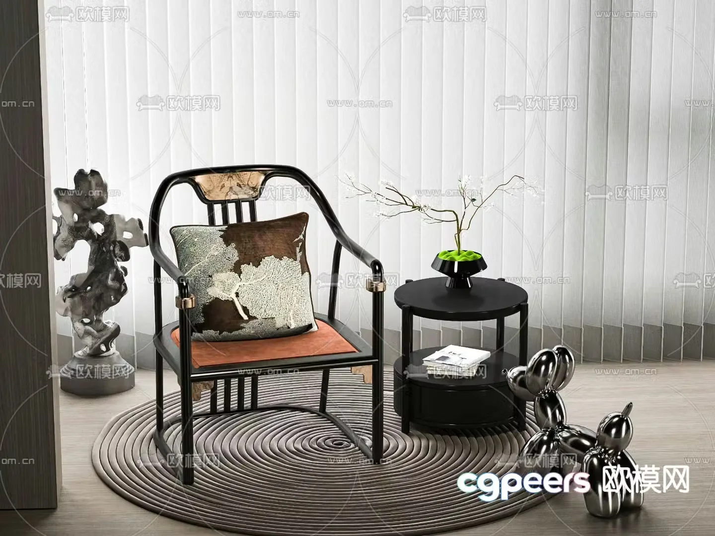 New Chinese style chair leisure chair side table 3d model