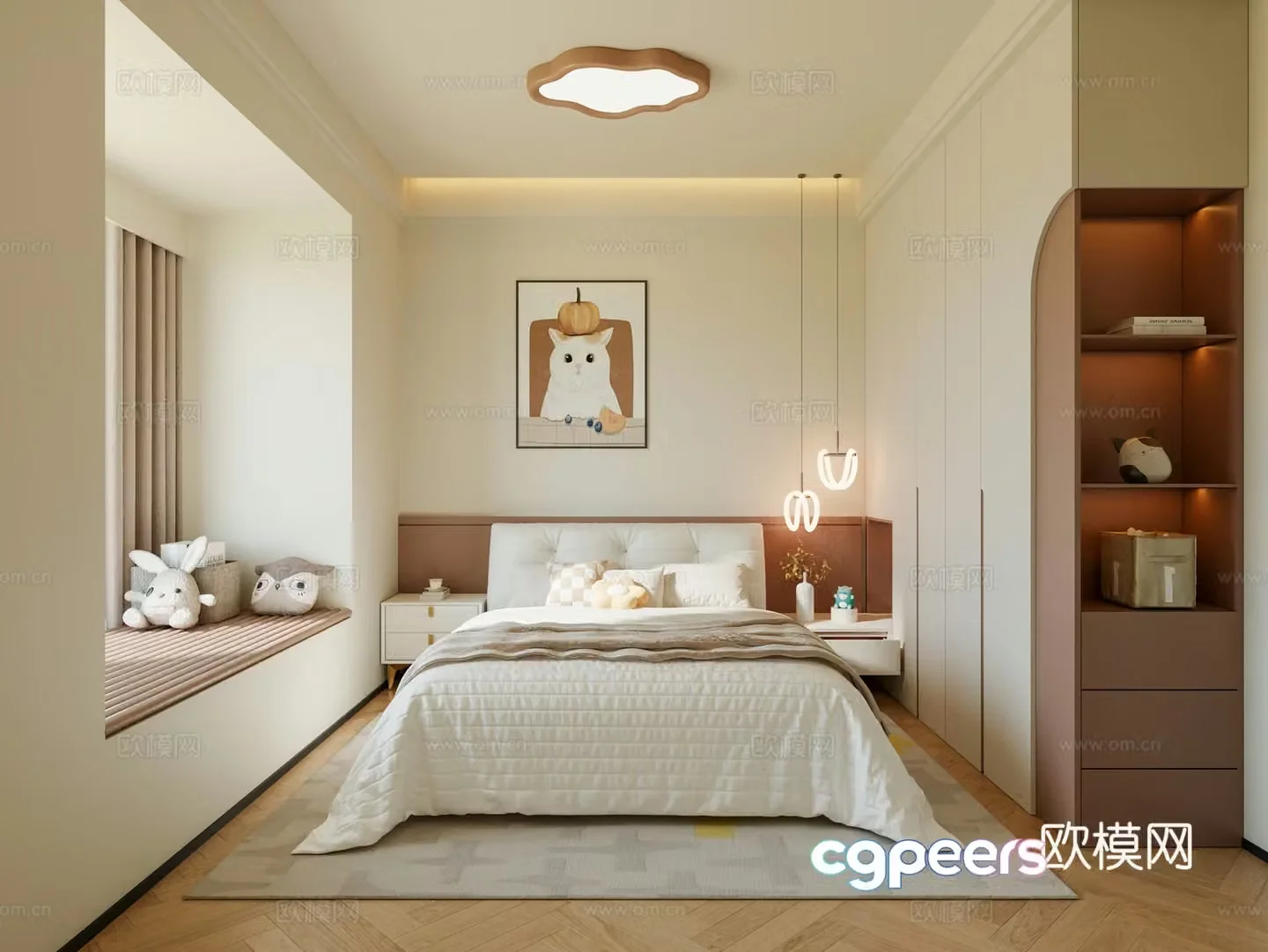 Modern children’s room creamy style girl room children’s home bedroom children’s wardrobe creamy style children 3d model