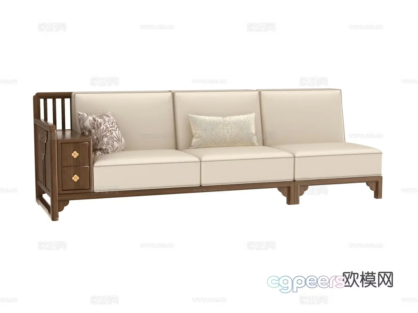 New Chinese style three seater sofa 3d model
